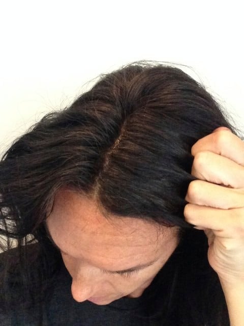 showing what 1.5 boxs of hairprint looks like after applying. very little gray hair shows through.