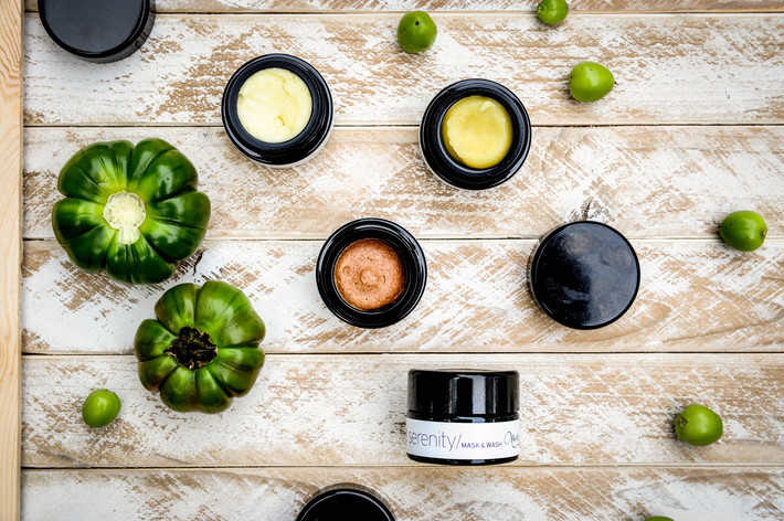 max and me skincare in miron jars exposes rich oils and colors and buttery textures 