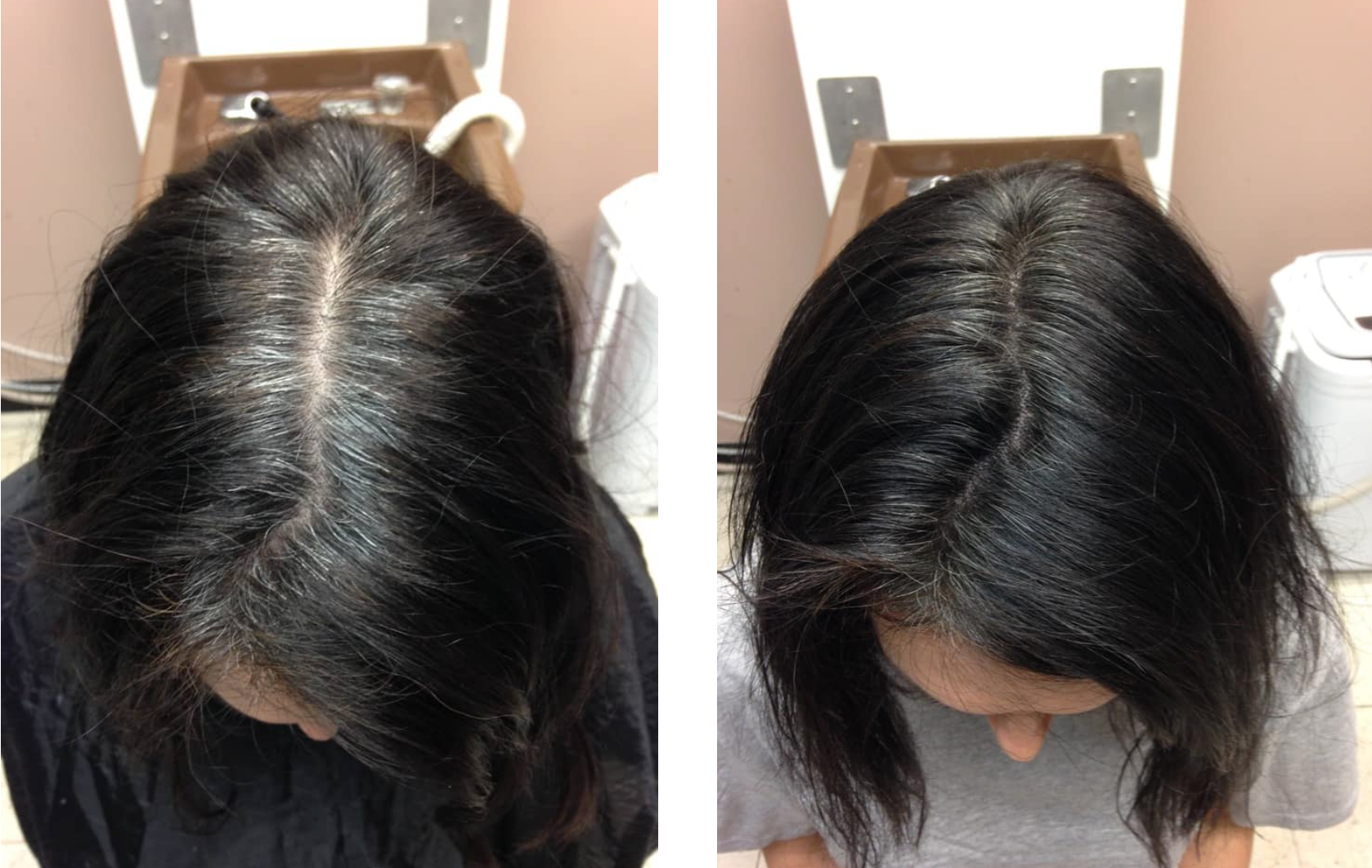 A woman's hair before and after testing out Hairprint.