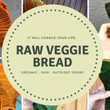 a graphic with colorful raw veggie bread in the background and an overlay that says "raw veggie bread"