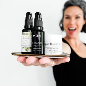showing organic skincare for women in their forties on a tray