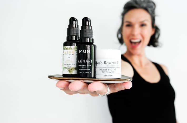 showing organic skincare for women in their forties on a tray