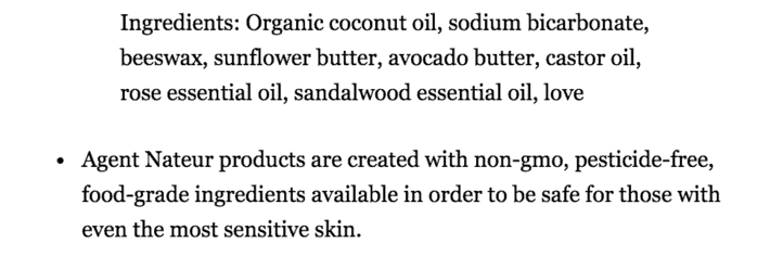 agent nateur natural deodorant screenshot of their ingredients 