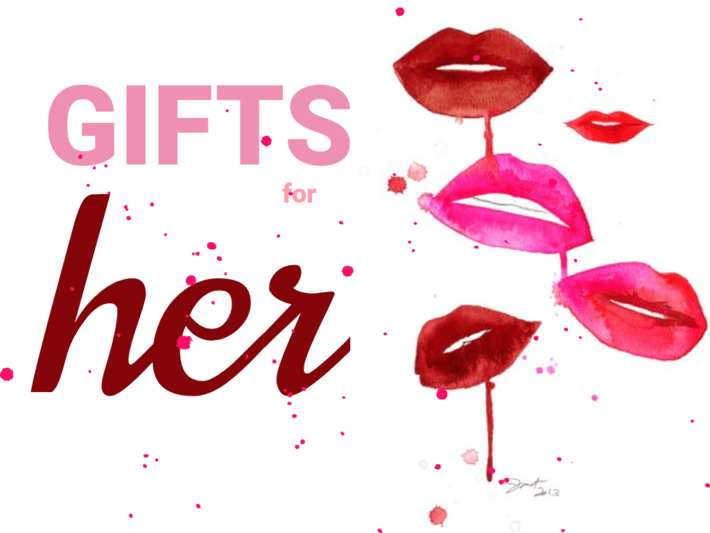 Gifts for her graphic with lipstick kisses on it