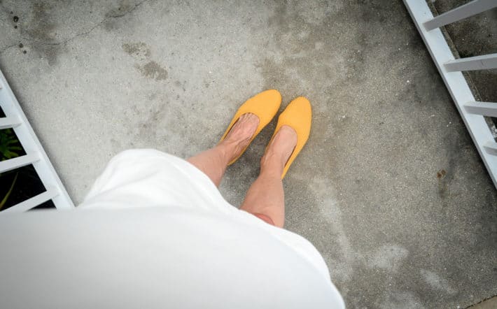 yellow woven ethical flat shoes made with 8 plastic water bottles