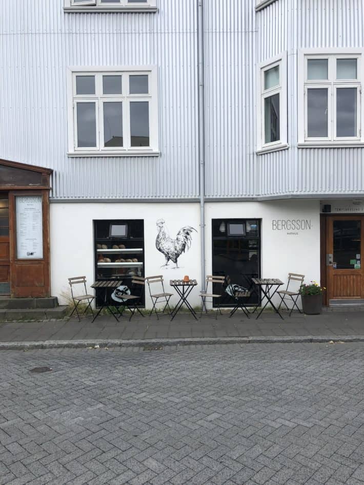 bergsson bakery from the outside, rustic and simple iceland