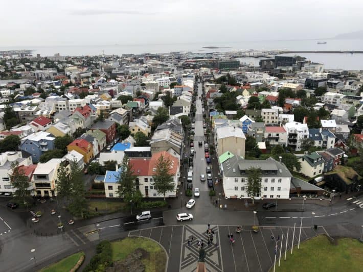 the view of Reykjavik from the top of the church looking down