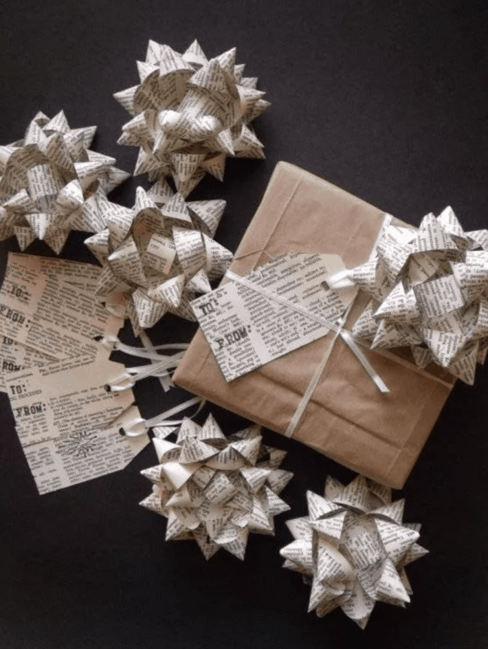 several bows made from the pages of books