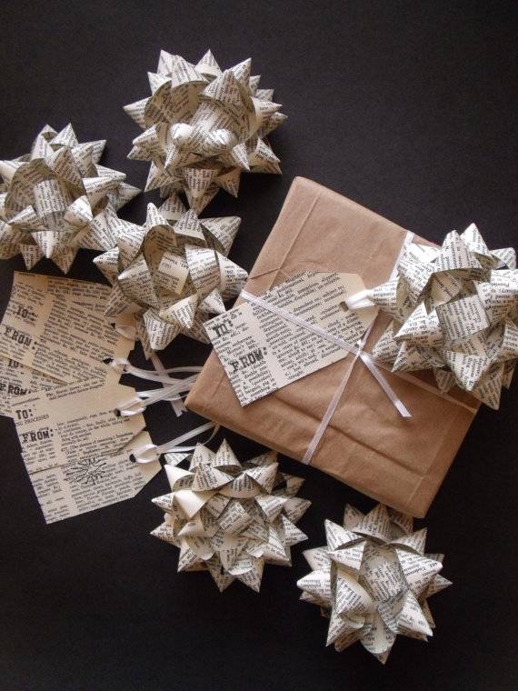 several bows made from the pages of books