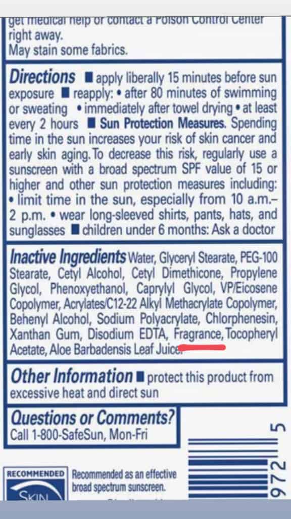 The back of an SPF product - the  ingredient list.