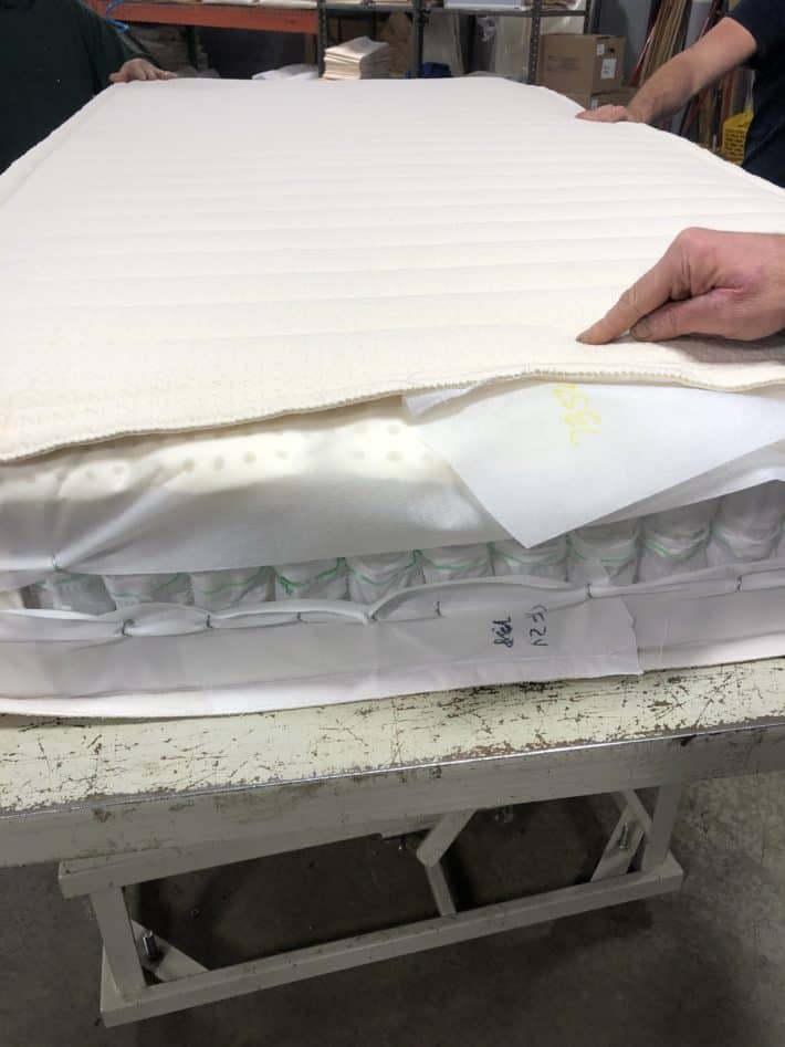 looking at the insides of a My Green Mattress Kiwi mattress