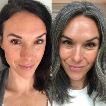 a side by side image of me before and after going gray