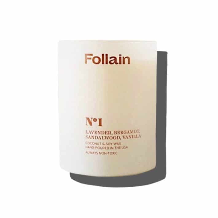 a follain lavender, bergamot, sandalwood, and vanilla scented candle sold by credo