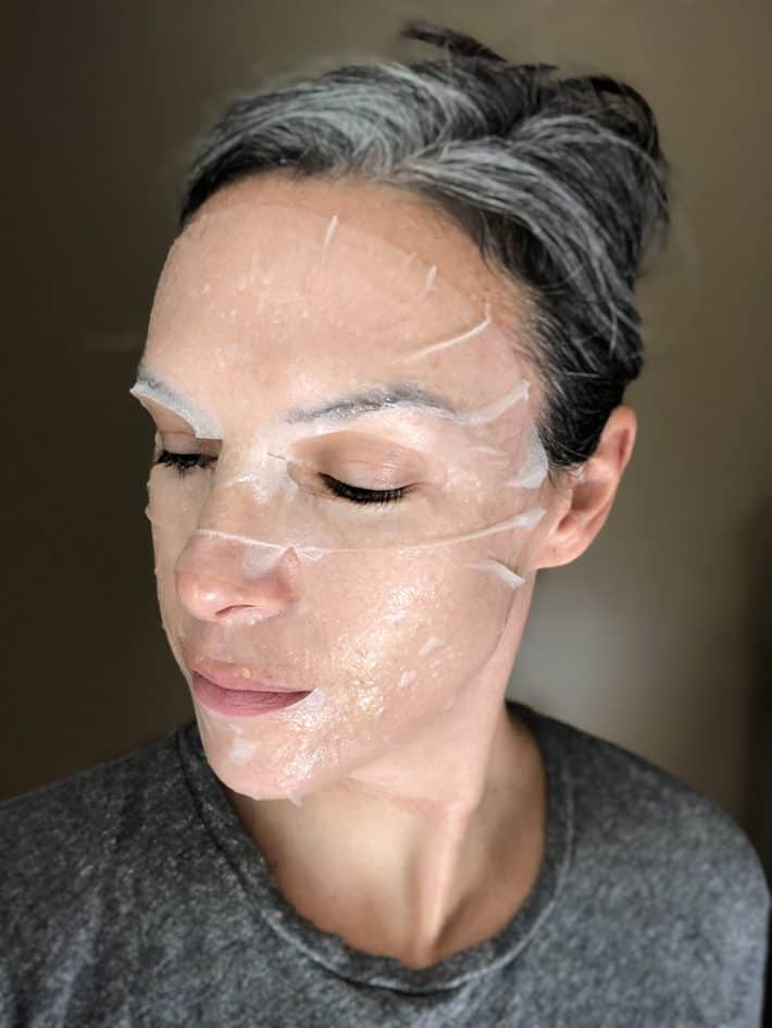 selfie of me wearing ORGAID organic sheet mask