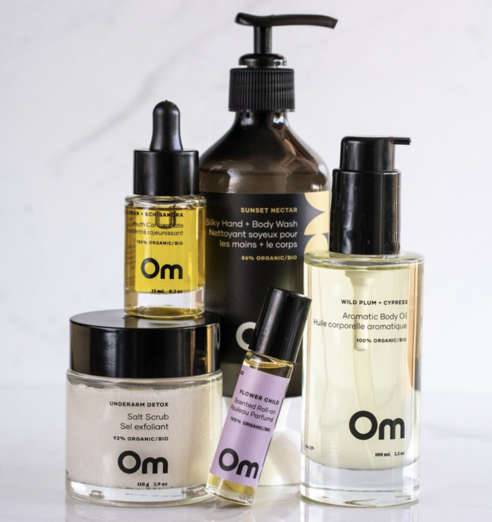 Om products stacked