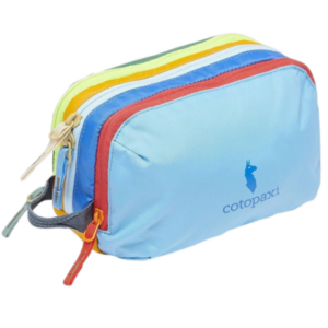 A brightly colored accessory bag.