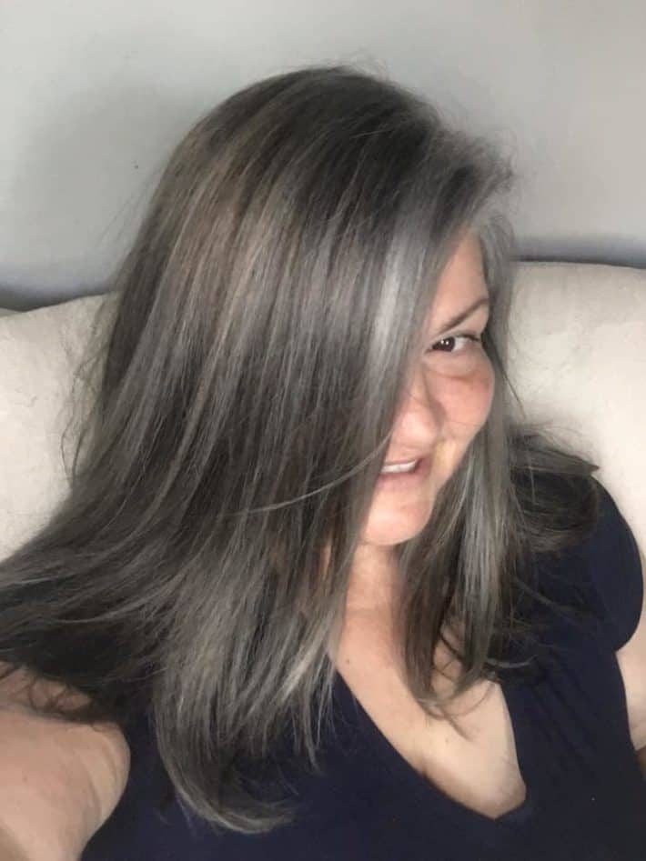 Woman with gray hair and overtone