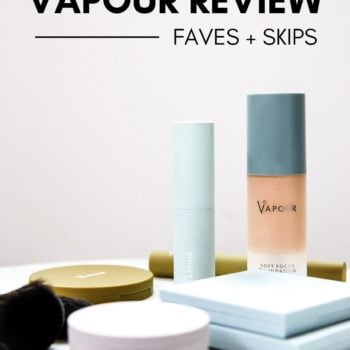 showing vapour organic makeup on a white table