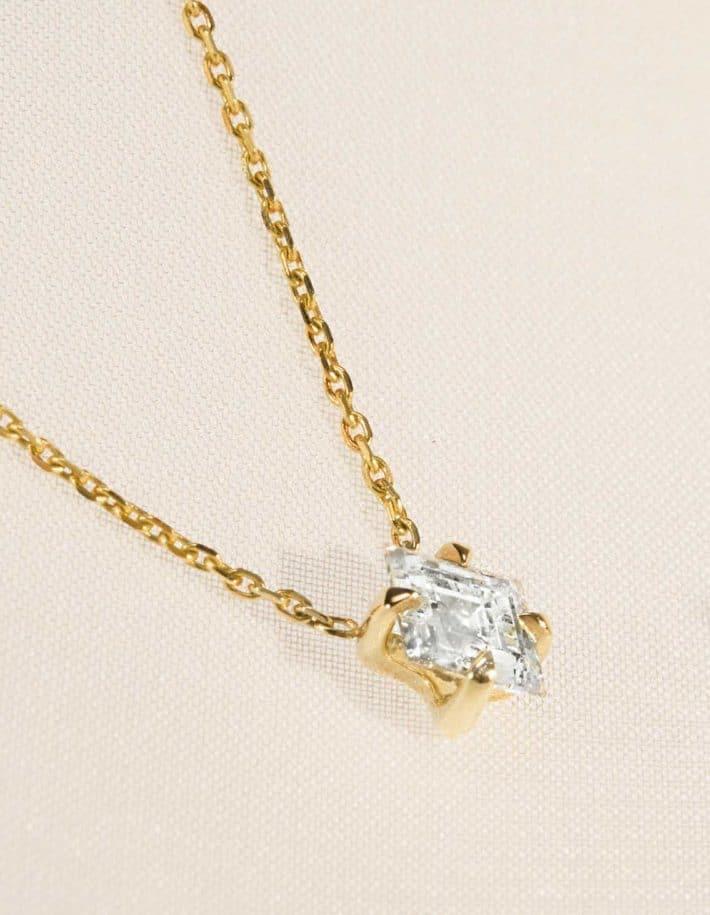sustainable gold necklace with clear stone