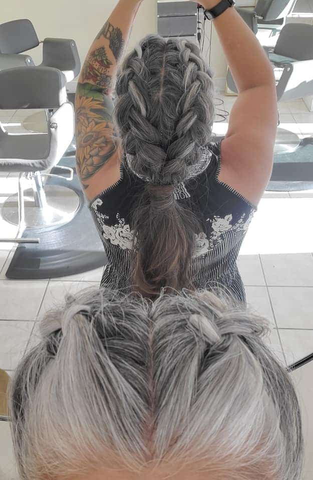 woman with braided gray hair