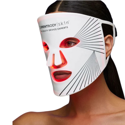 A LED face mask on a woman's face.