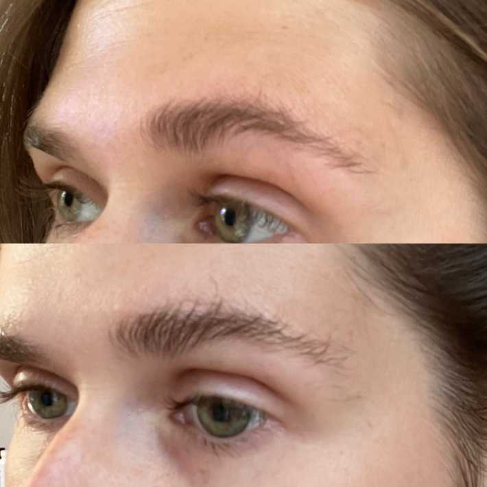 Before and after of a woman's eyebrows