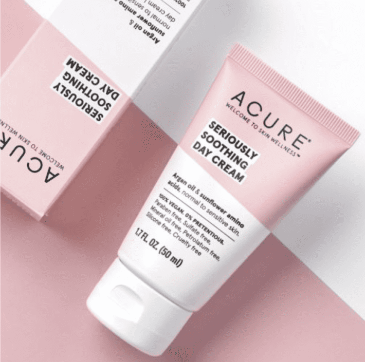 A package and tube of Acure seriously soothing day cream.