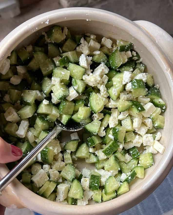 A bowl with cucumber salad