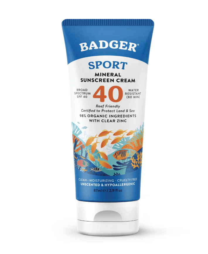 a bottle of Badger Sport Mineral Sunscreen Cream