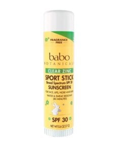 A stick of Babo Botanicals Clear Zinc Sport SPF