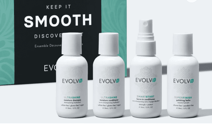a set of four travel sizes of four different EVOLVH brand products