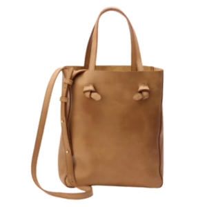 A brown leather tote.