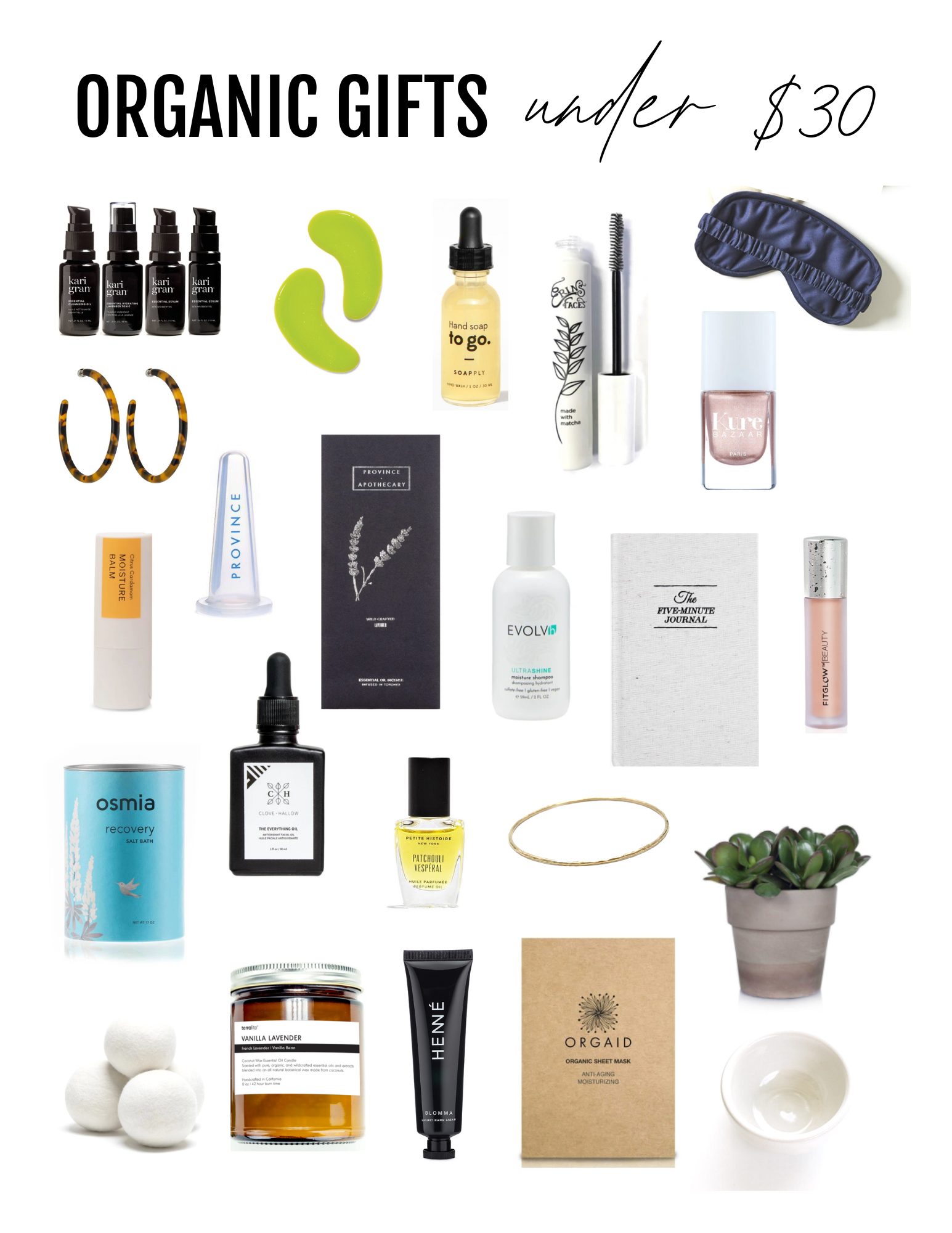 a collage of organic gift ideas 