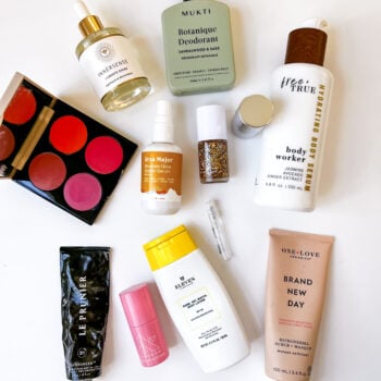 A flat lay of the best of clean beauty products