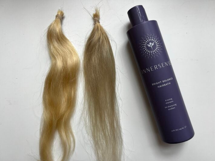 Before and after using Innersense Bright Balance Hairbath.