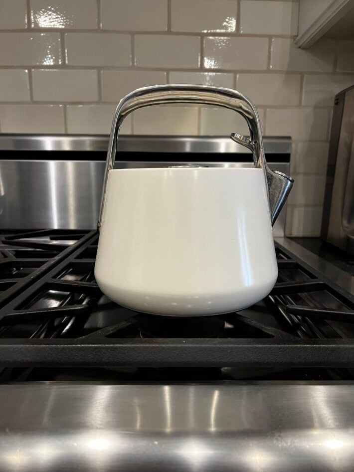 One side of the Caraway Tea Kettle.