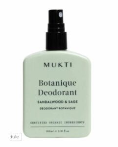 A bottle of Mukti Botanique Deodorant