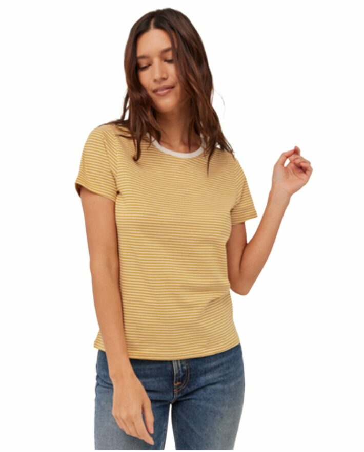 A striped yellow t-shirt from Pact.