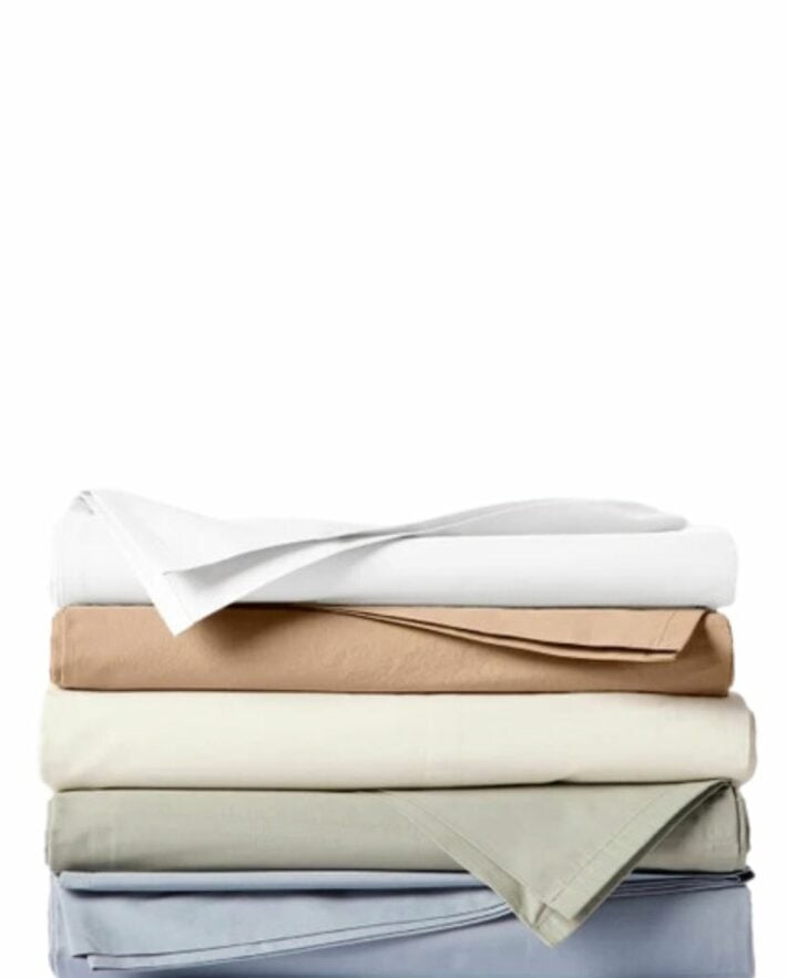 A stack of 300 thread count organic percale sheets.