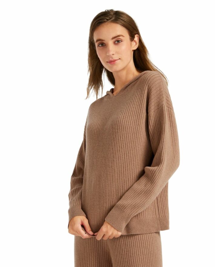 Women's Ribbed Pure Cashmere Sweater Hoodie from LILYSILK.