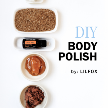 The ingredients for LILFOX's DIY body polish are laying on a white table.