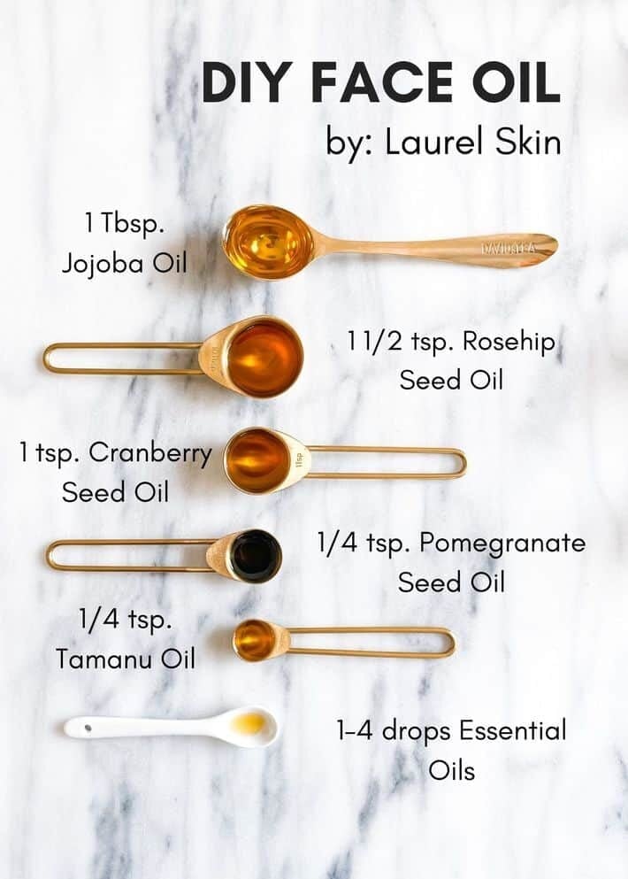 A listing of ingredients for DIY face oil by Laurel
