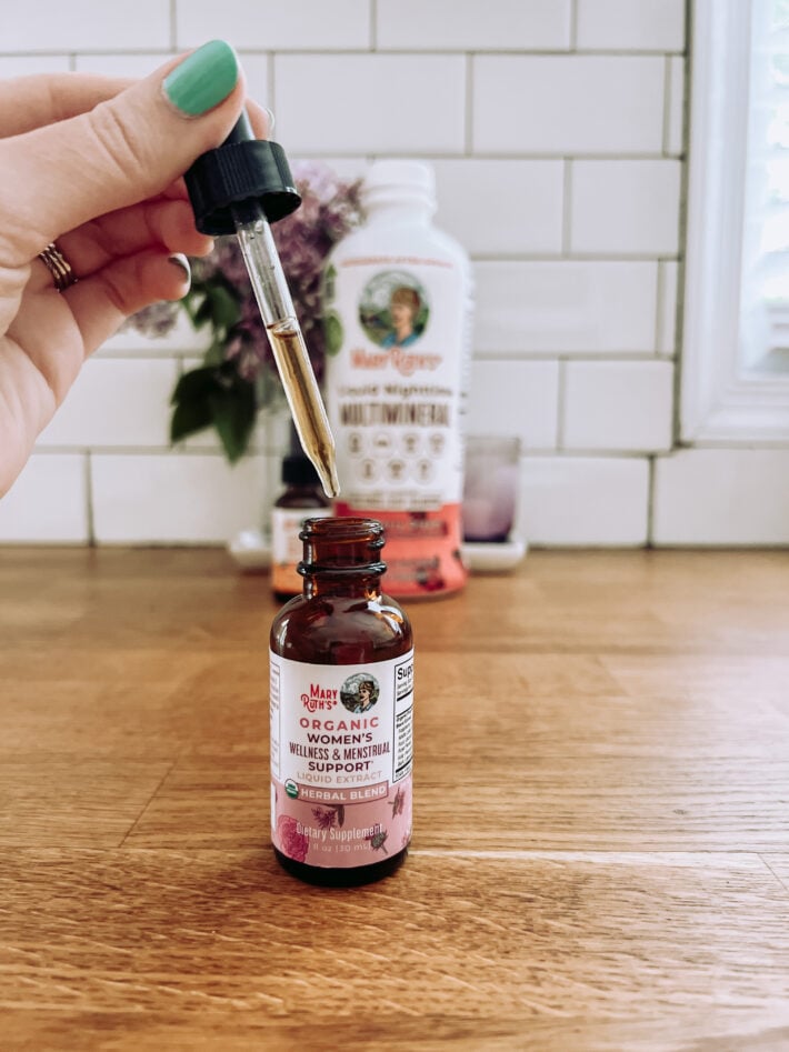 A bottle and dropper of MaryRuth Organic's liquid vitamins. 