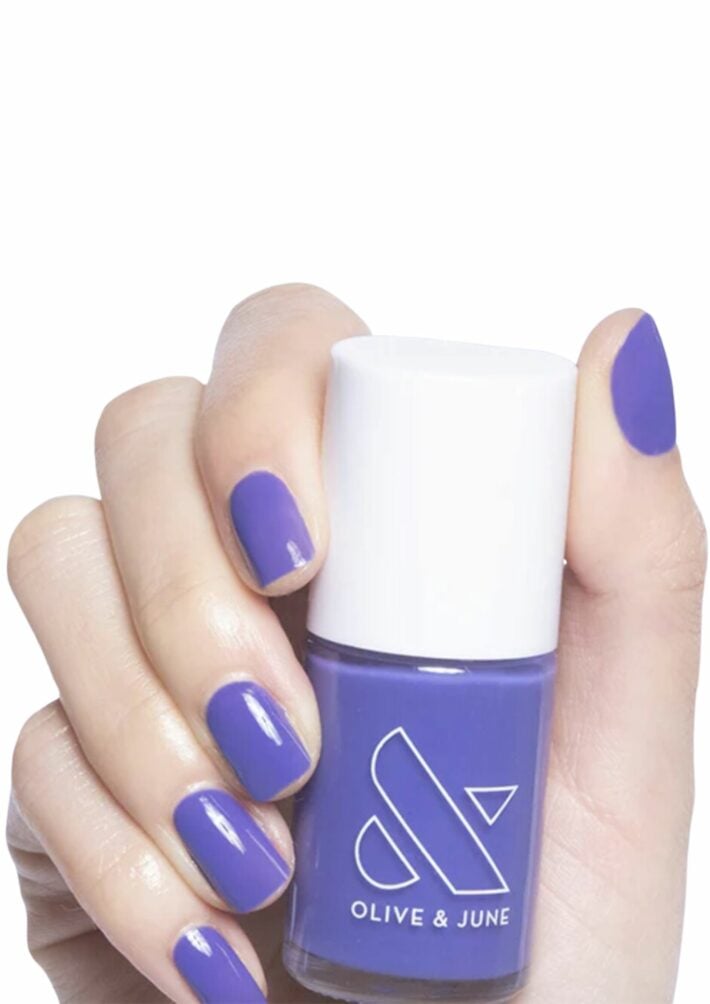 A bottle of Olive & June House of O&J nail polish.