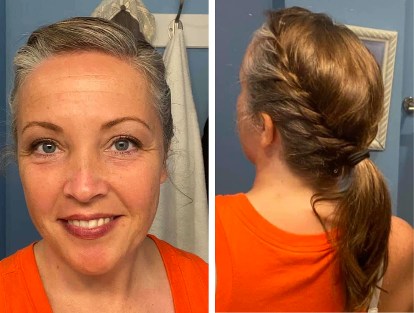 Front and back of a woman's braided hair.