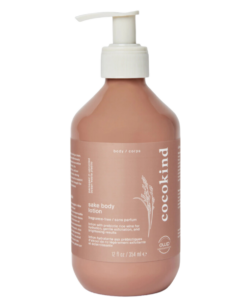 A bottle of cocokind sake body lotion