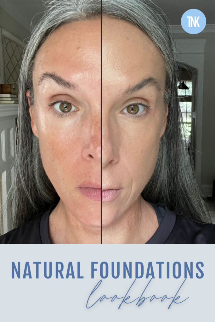 before and after of a woman wearing foundation.