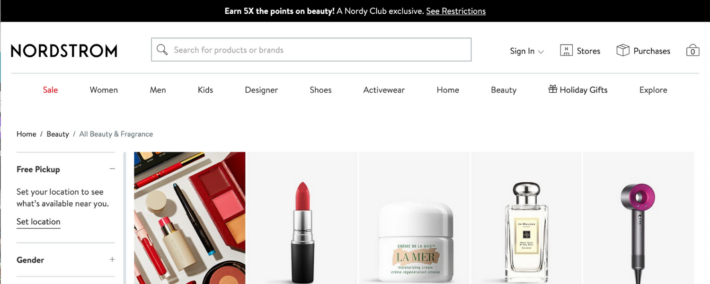 Nordstrom beauty page