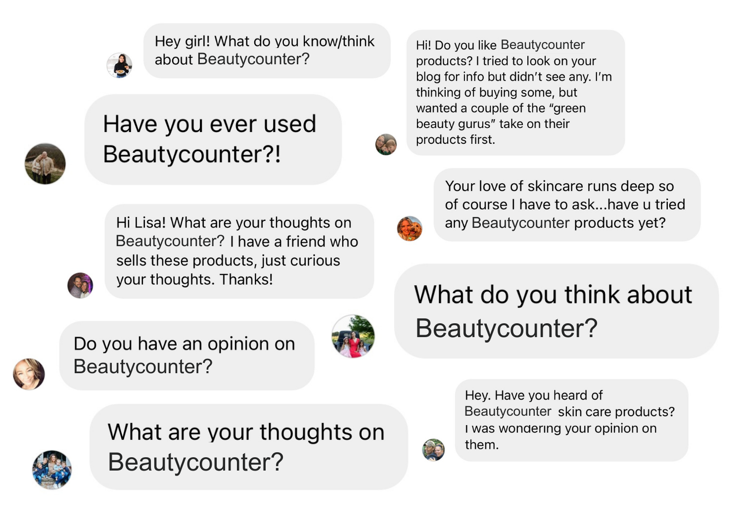 A graphic of readers asking about Beautycounter.