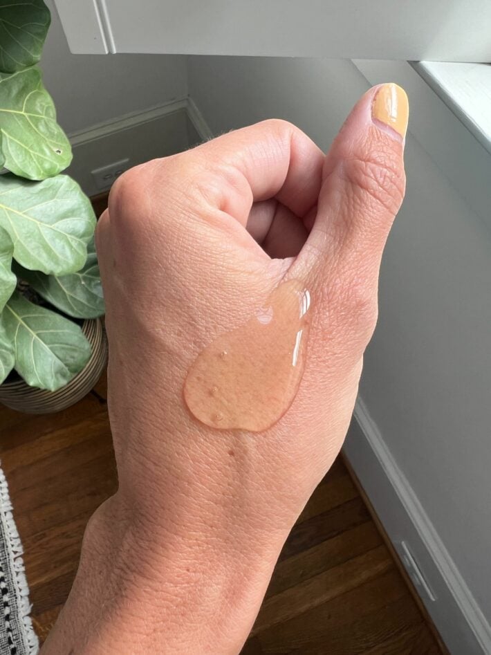 A dollop of shampoo on a hand.